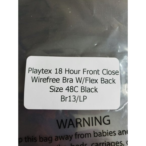 Playtex 18 Hour Front Close Bra W/Flex Back Size 48C Black Wirefree - Picture 6 of 6